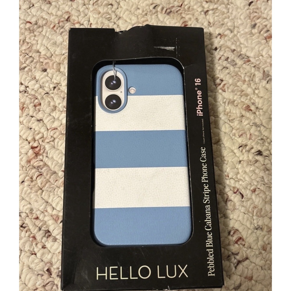Hello Lux Pebbled Blue Cabana Stripe Phone Case for iPhone 16